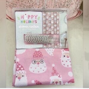 New Pink Santa Shower Curtain with Shower Hooks